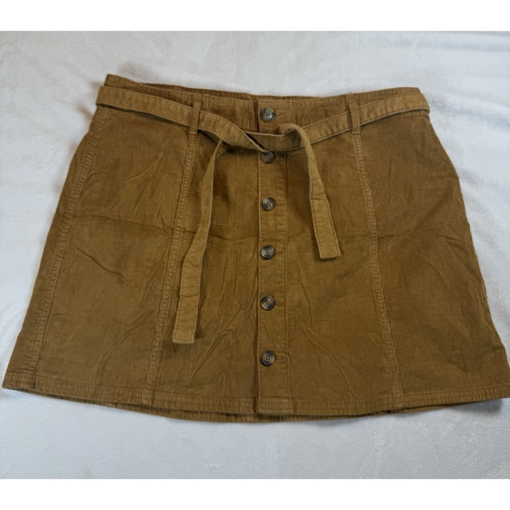 American Eagle Corduroy Mini Skirt 18 Brown High Rise A-Line Button Tie Belt